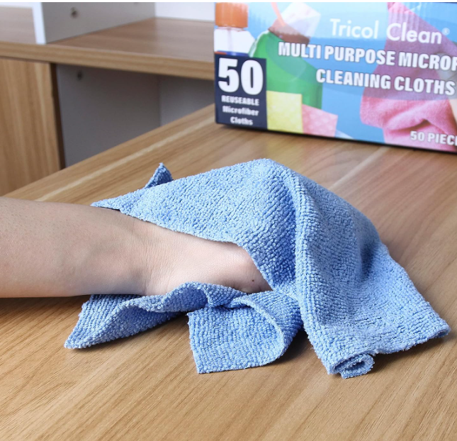 Tricol Clean Profesional Resuable Lint Free Microfiber Edgeless Cleaning Cloth Rag 50PK in Dispenser Box for Housekeeping, Car Cleaning (12 * 12 Inches)